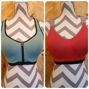 Lot of 2 Victoria's Secret Sports Bras 34 DDD/34 F in Red and Aqua Blue